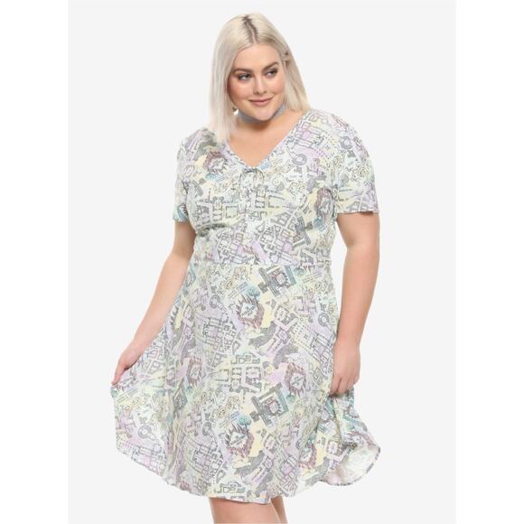 Harry Potter Watercolor Pastel Marauder's Map Babydoll Mini Dress Size 4X - Picture 2 of 12